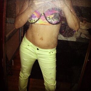 Material Girl Pale Yellow Distressed Skinny Jeans